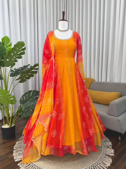 Bandhni Digital Print Trending Party Wear Anarkali Suit Set