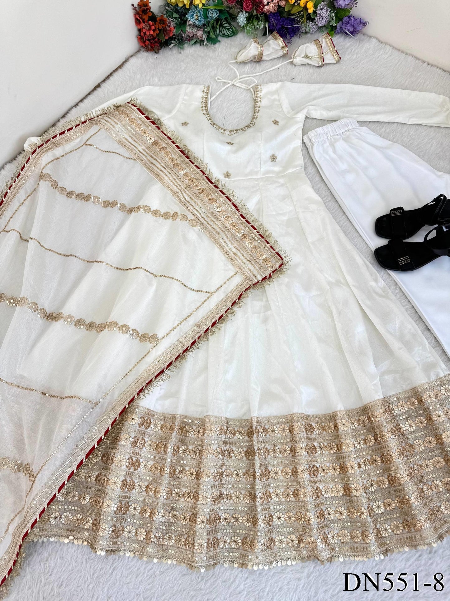 Viral White Anarkali Set