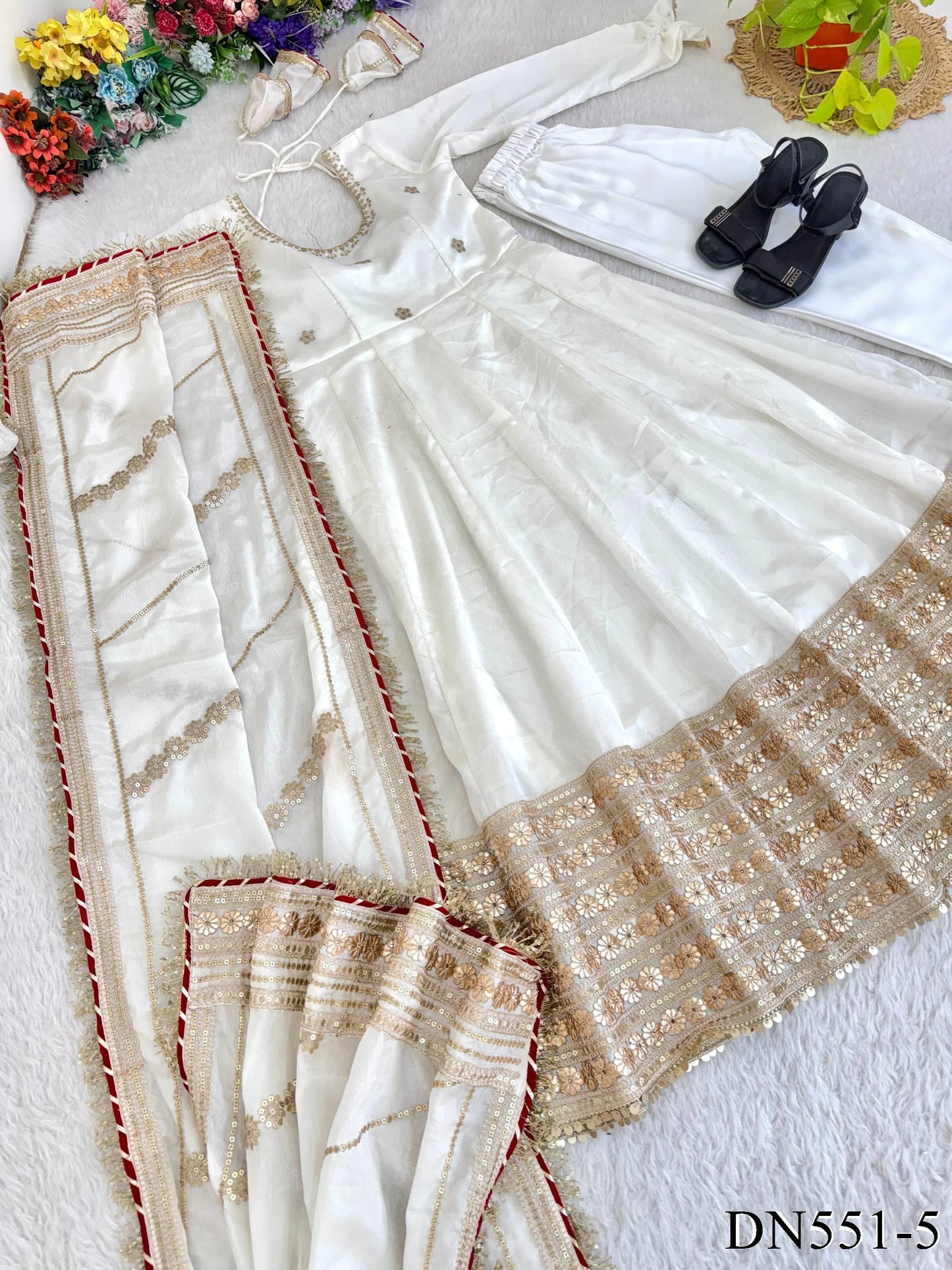 Viral White Anarkali Set