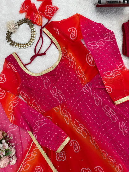 Bandhni Digital Print Trending Party Wear Anarkali Suit Set